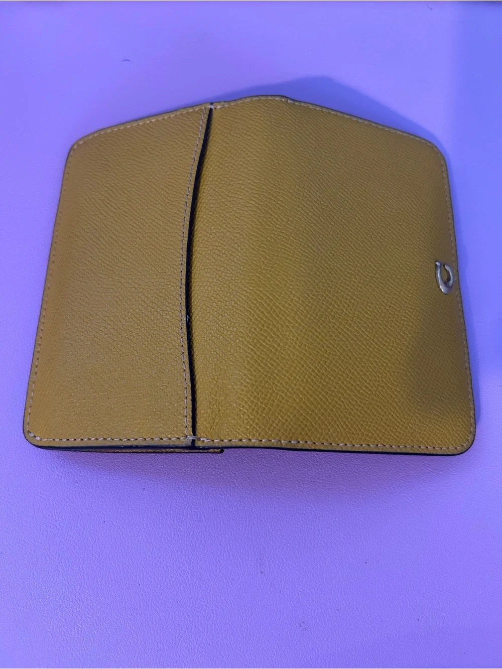 Coach Yellow Leather Compact Wallet with Gold 'C' Accent